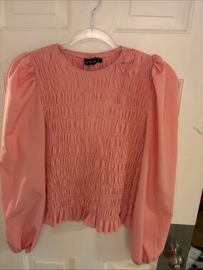 House of Law Pink Smocked Puff-Sleeve Blouse